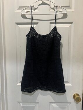 Black Crochet Spaghetti Strap Bathing Suit Cover Up Dress